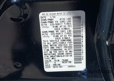 2020 Nissan Rogue S Intelligent Awd z USA, uszkodzony, nr VIN JN8AT2MV4LW139146